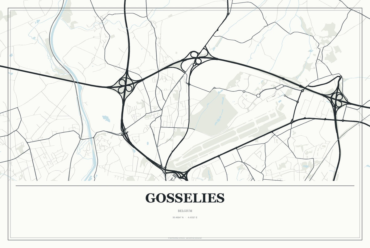 Gosselies, Belgium City Map Aluminum Sign in Gallery Air style