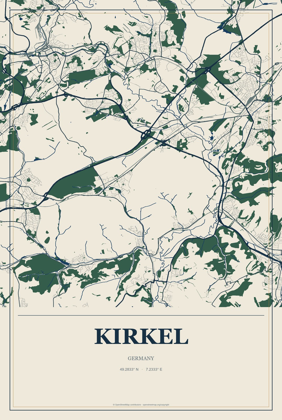 Kirkel, Germany City Map Aluminum Sign in Coastal Cutout style