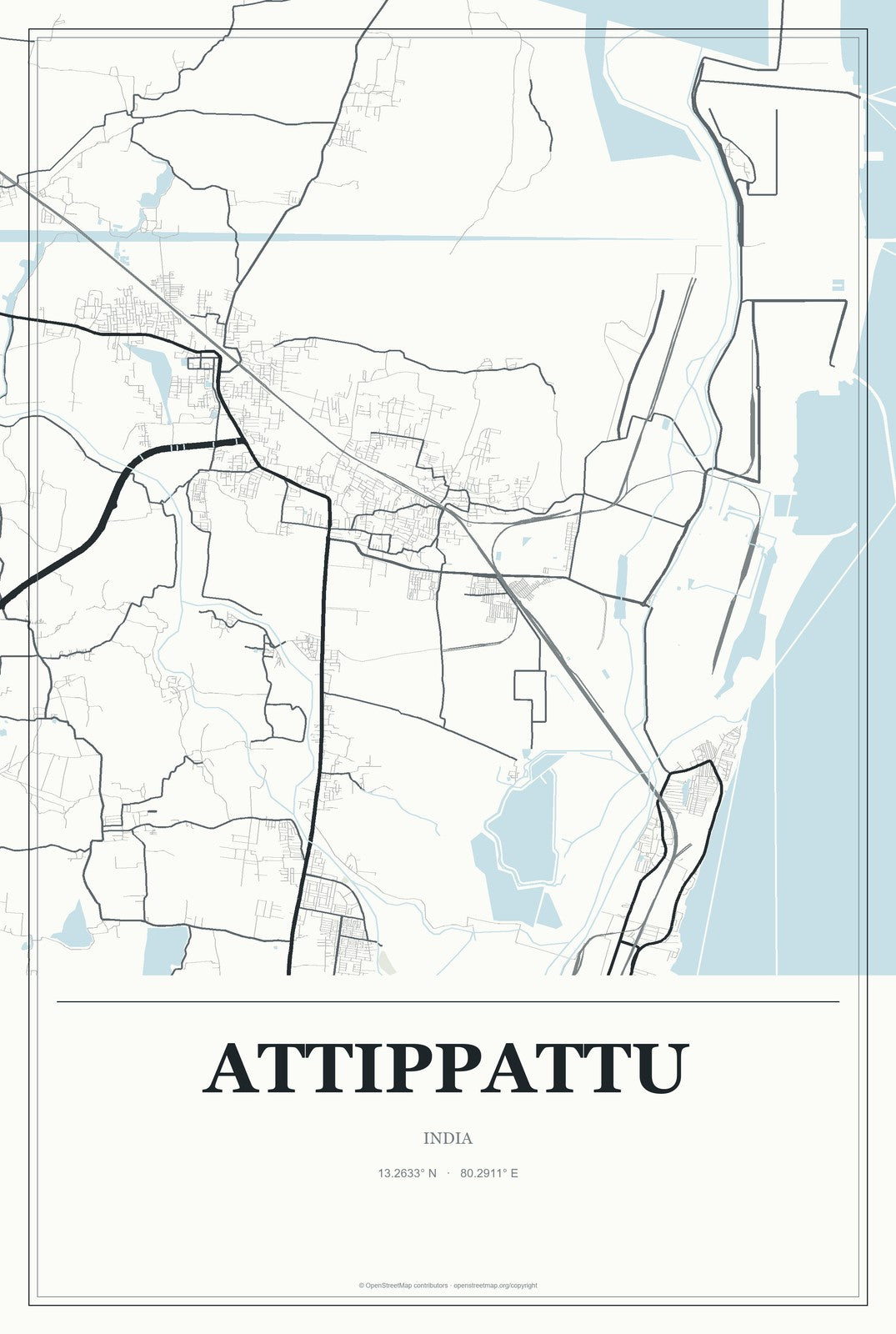 Attippattu, India City Map Aluminum Sign in Gallery Air style