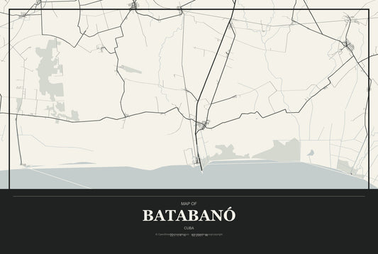 Batabanó, Cuba City Map Aluminum Sign in Museum Plaque style