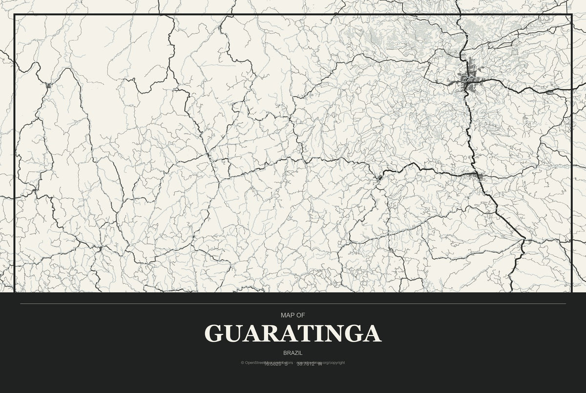 Guaratinga, Brazil City Map Aluminum Sign in Museum Plaque style