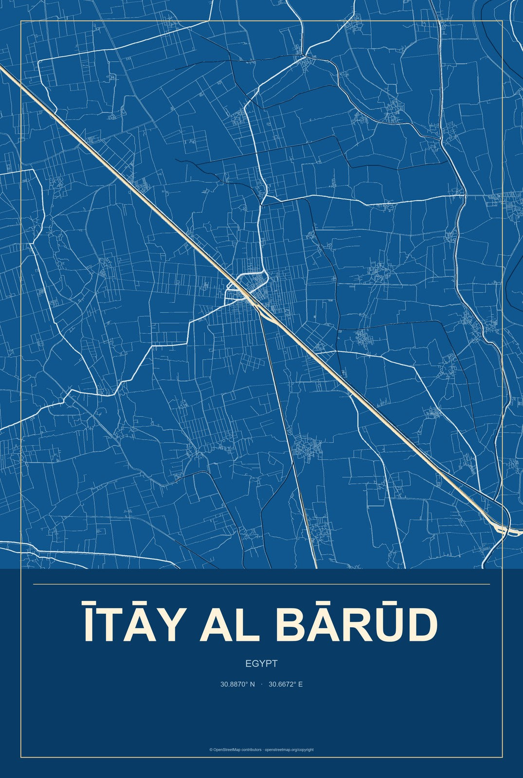 Ītāy al Bārūd, Egypt City Map Aluminum Sign in Harbor Cobalt style