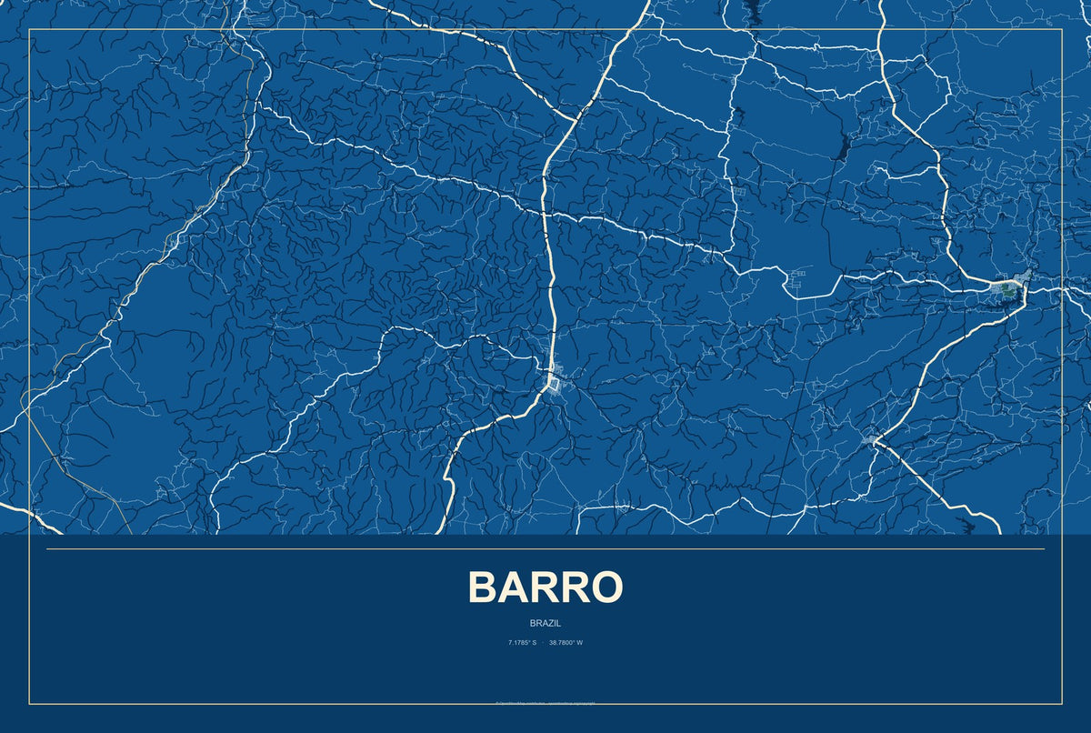Barro, Brazil City Map Aluminum Sign in Harbor Cobalt style