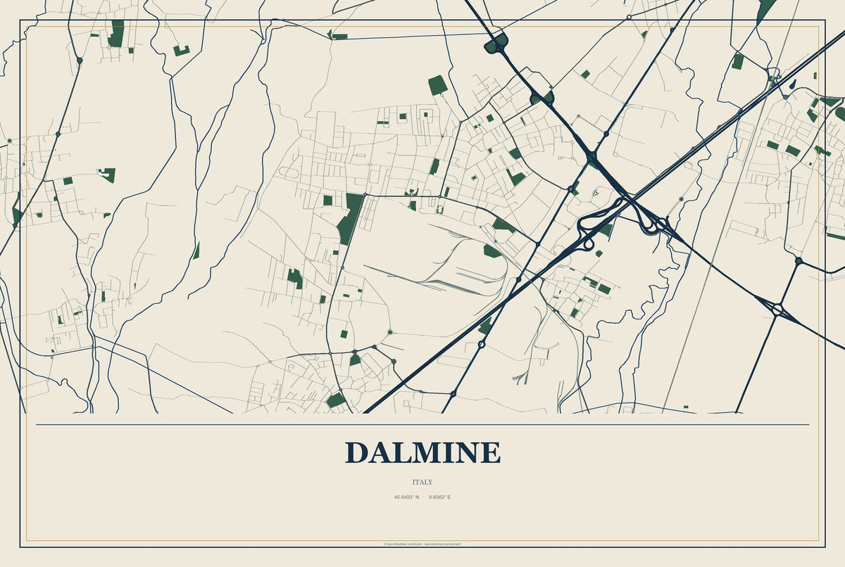 Dalmine, Italy City Map Aluminum Sign in Coastal Cutout style