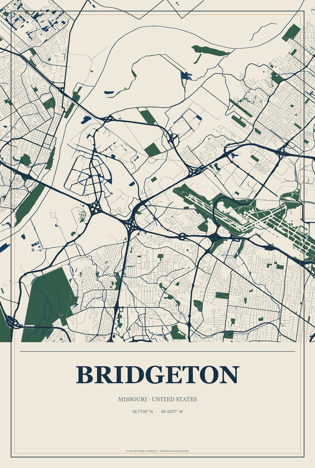 Bridgeton, Missouri City Map Aluminum Sign in Coastal Cutout style