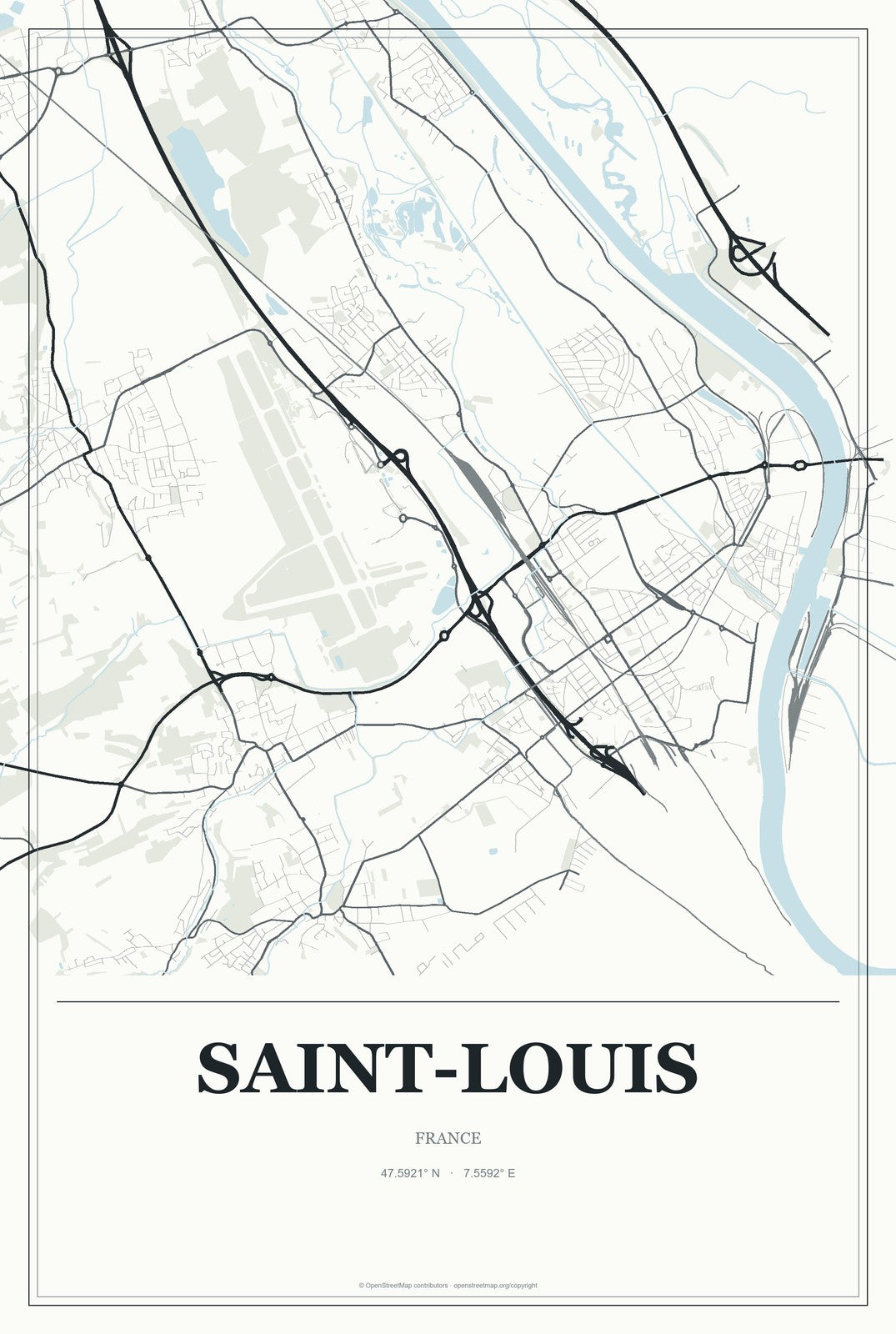 Saint-Louis, France City Map Aluminum Sign in Gallery Air style