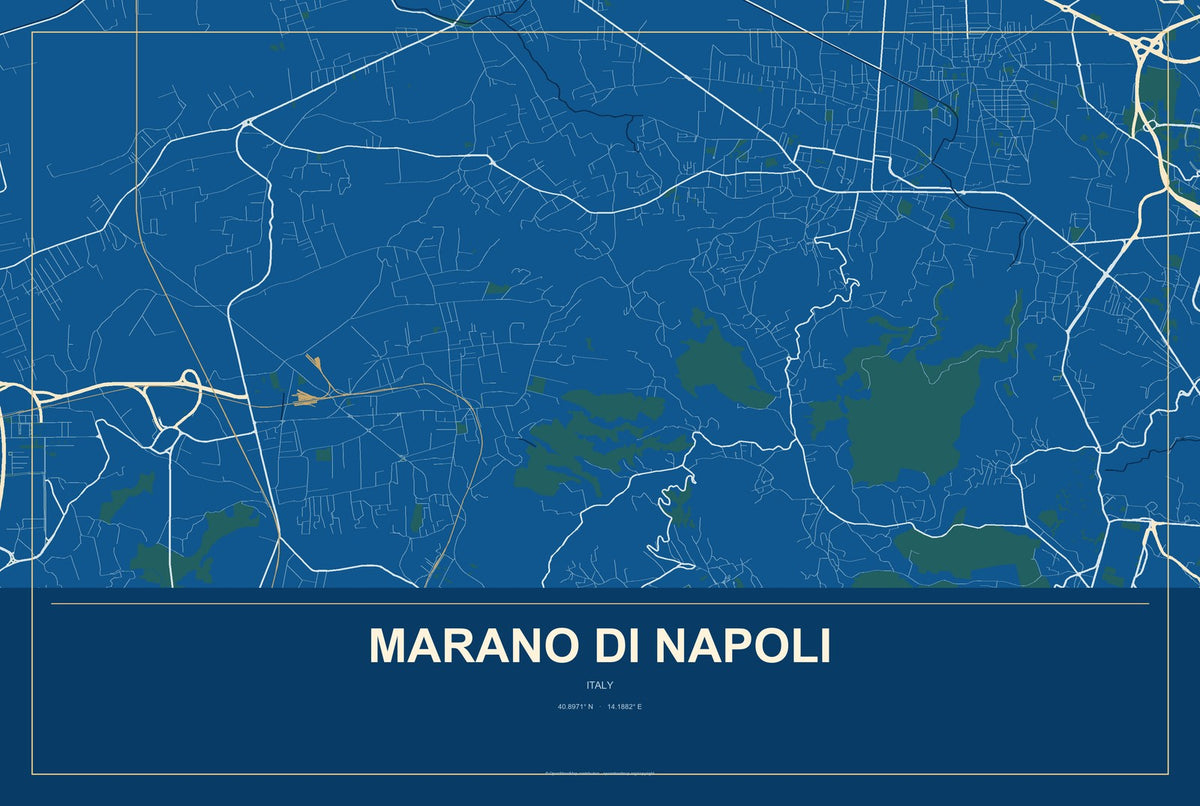Marano di Napoli, Italy City Map Aluminum Sign in Harbor Cobalt style