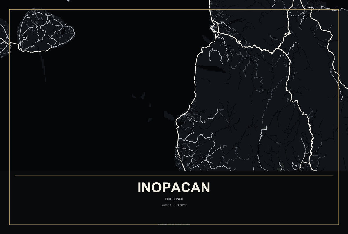 Inopacan, Philippines City Map Aluminum Sign in Metropolitan Noir style