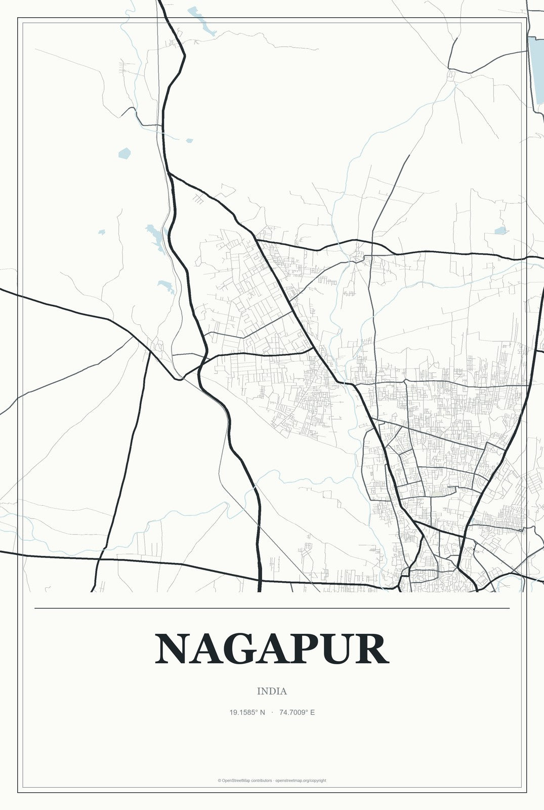 Nagapur, India City Map Aluminum Sign in Gallery Air style
