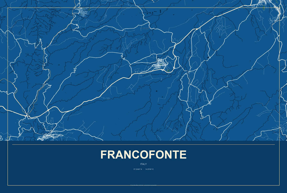 Francofonte, Italy City Map Aluminum Sign in Harbor Cobalt style