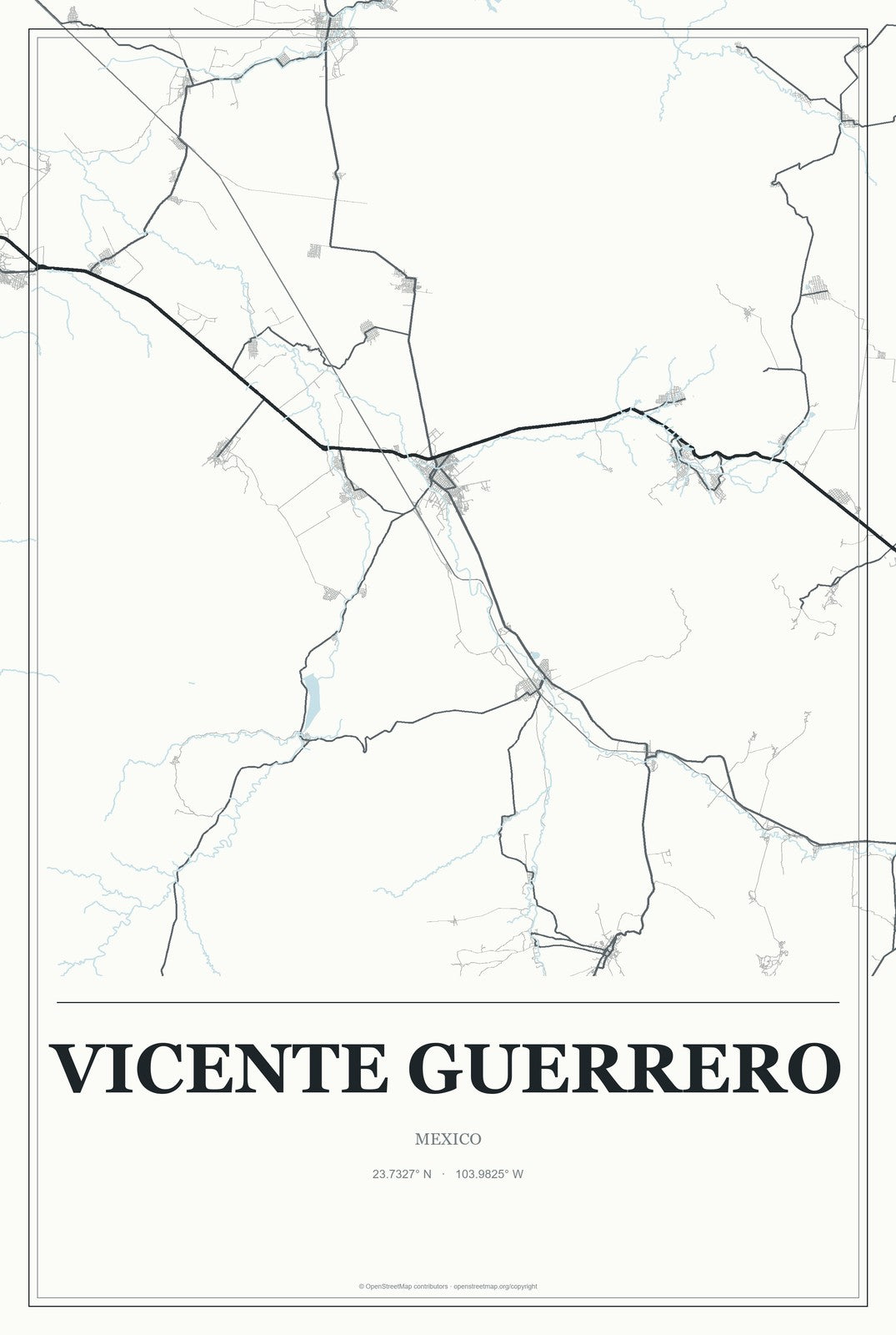 Vicente Guerrero, Durango, Mexico City Map Aluminum Sign in Gallery Air style