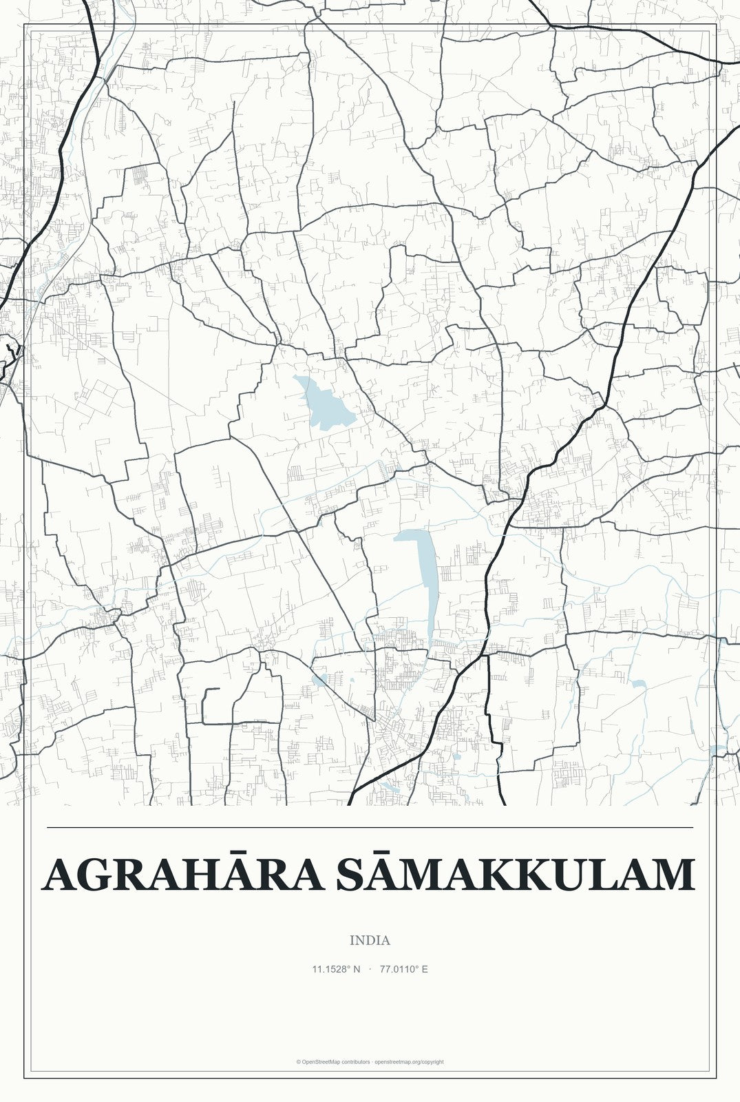 Agrahāra Sāmakkulam, India City Map Aluminum Sign in Gallery Air style