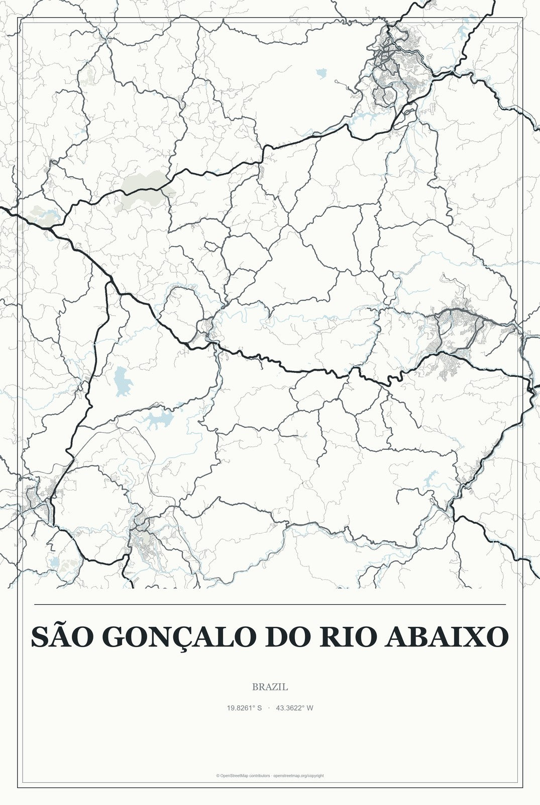 São Gonçalo do Rio Abaixo, Brazil City Map Aluminum Sign in Gallery Air style
