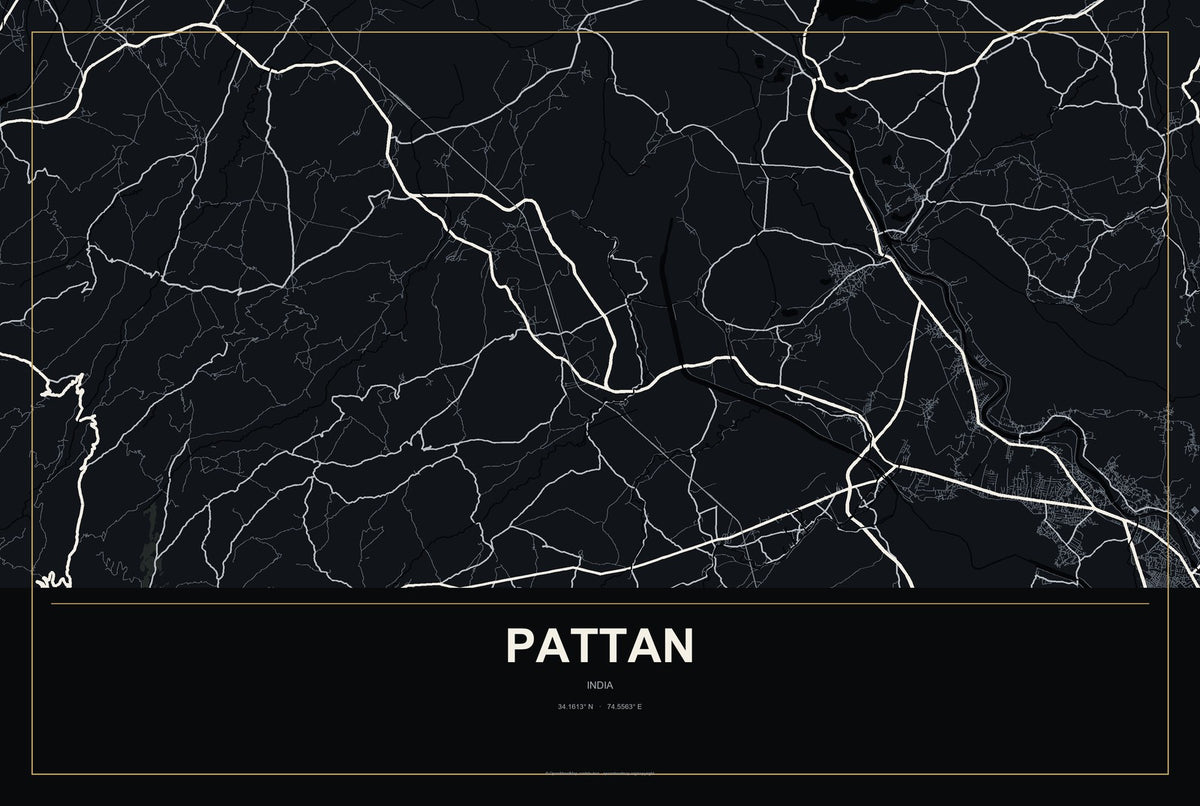 Pattan, India City Map Aluminum Sign in Metropolitan Noir style