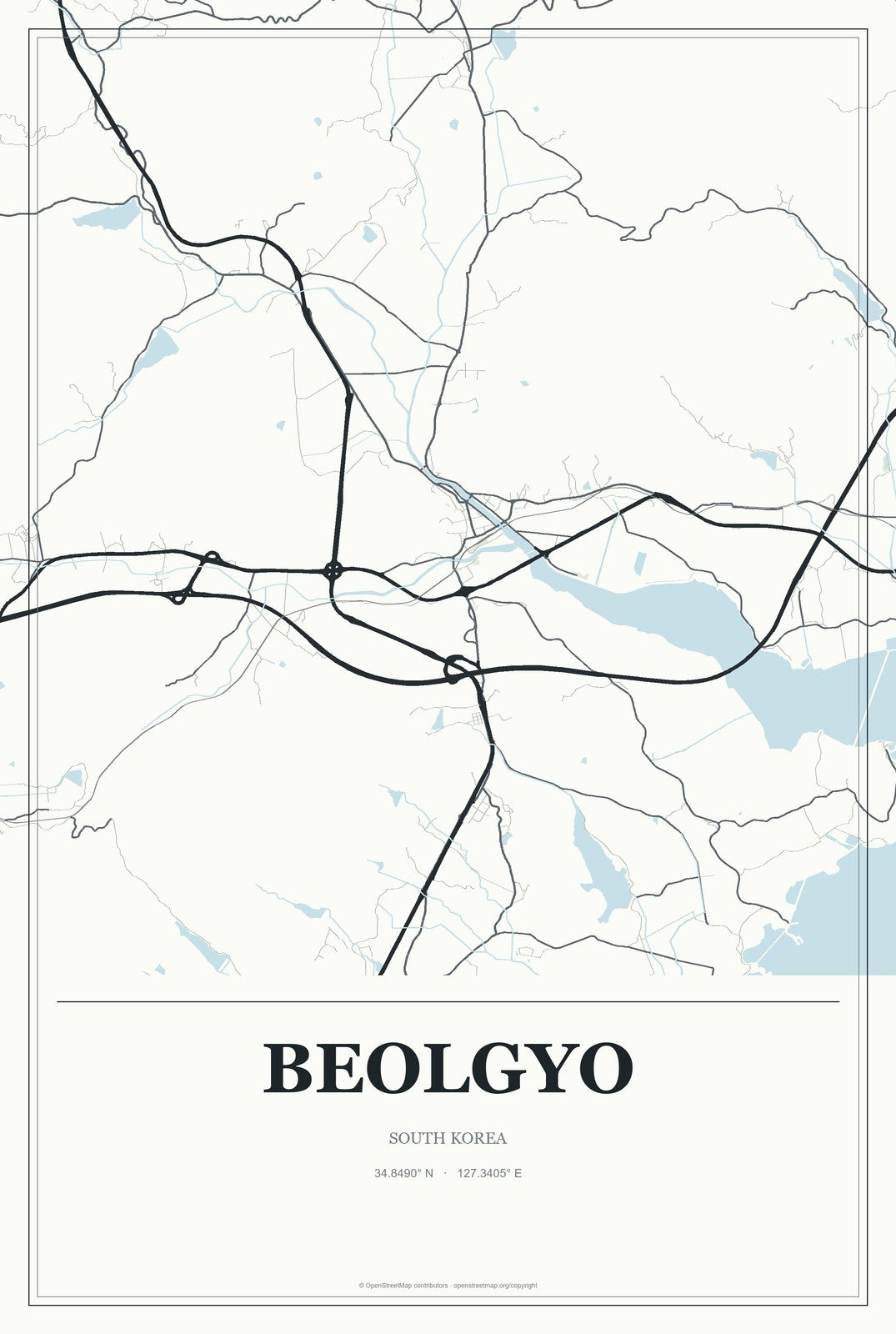 Beolgyo, South Korea City Map Aluminum Sign in Gallery Air style