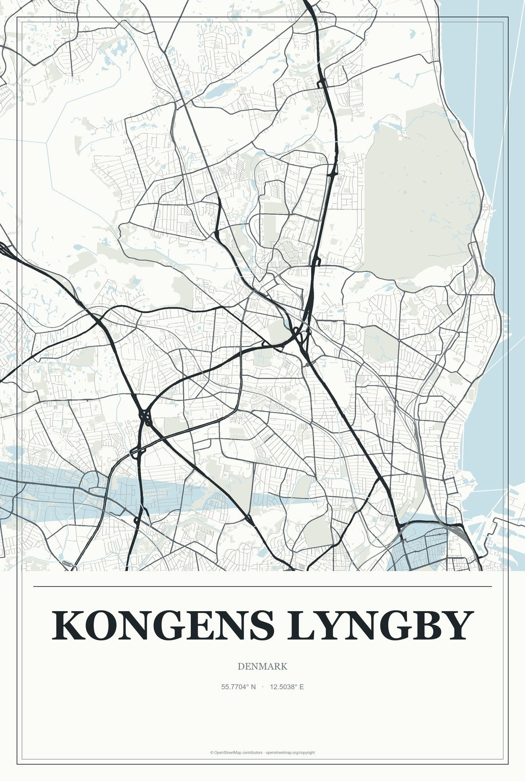 Kongens Lyngby, Denmark City Map Aluminum Sign in Gallery Air style