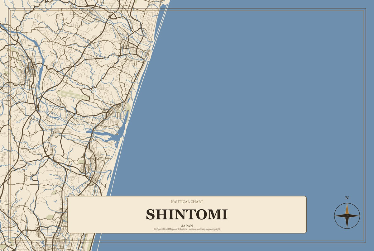 Shintomi, Japan City Map Aluminum Sign in Heritage Nautical style