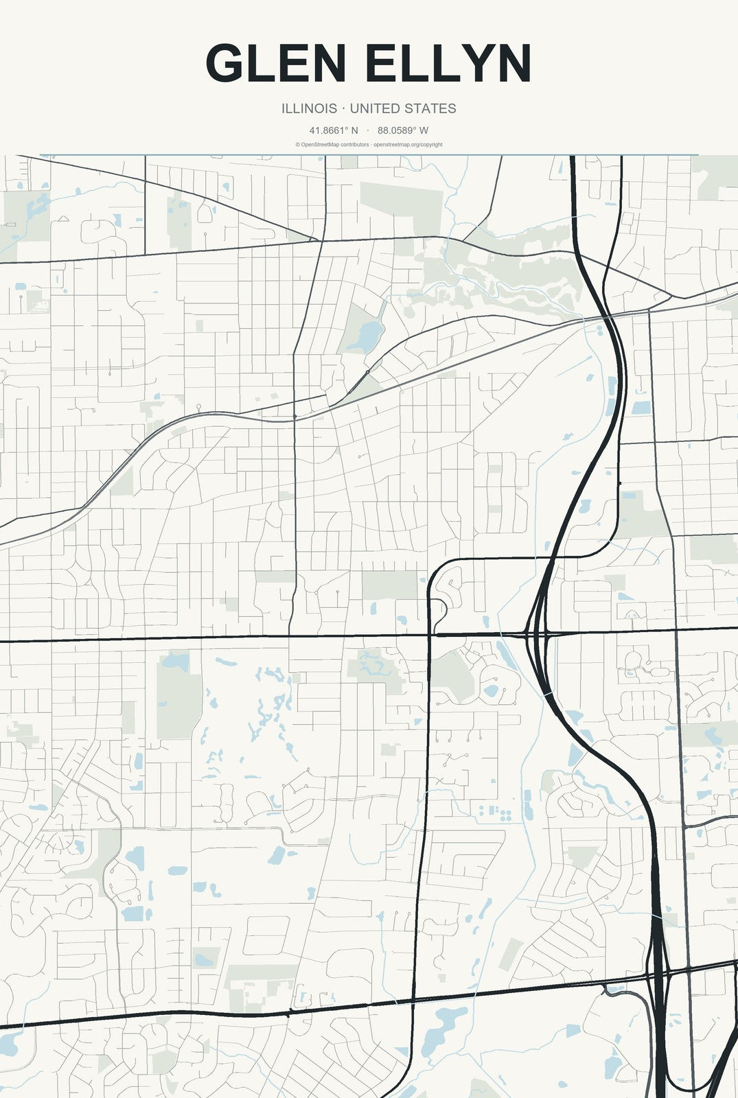 Glen Ellyn, Illinois City Map Aluminum Sign in Headline Atlas style