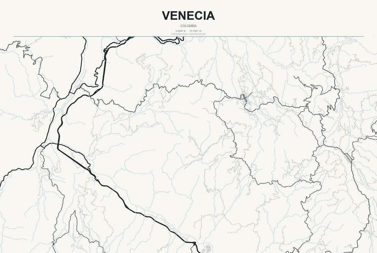 Venecia, Colombia City Map Aluminum Sign in Headline Atlas style