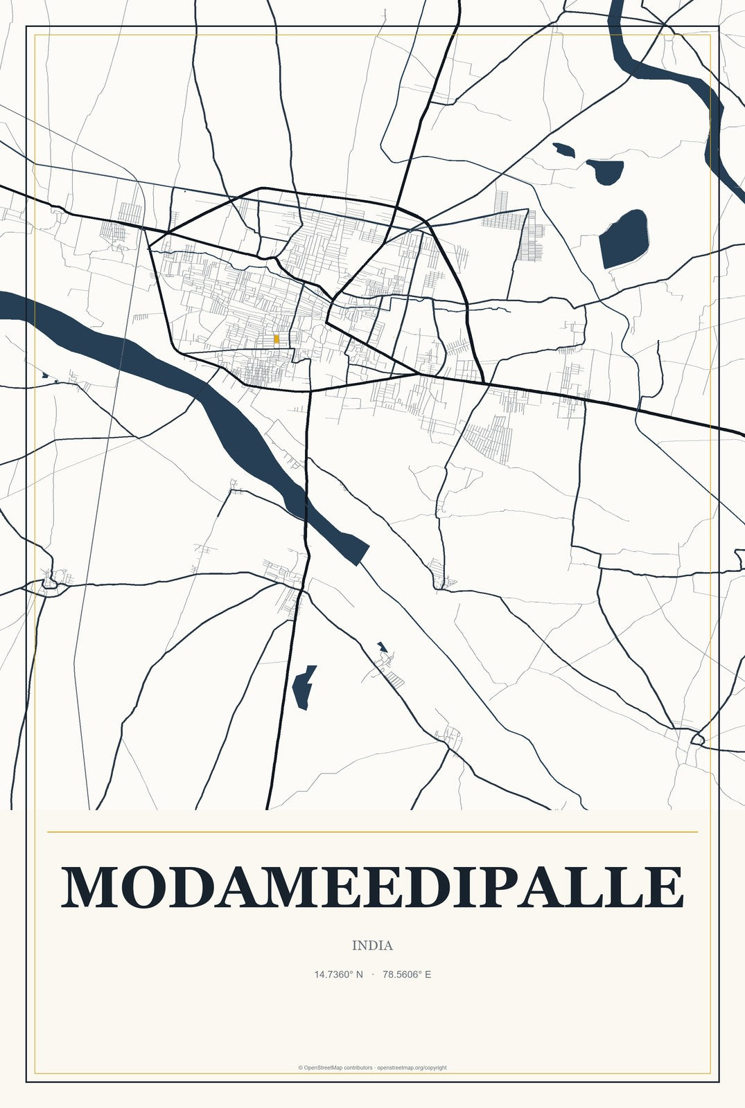 Modameedipalle, India City Map Aluminum Sign in Citrine Modern style