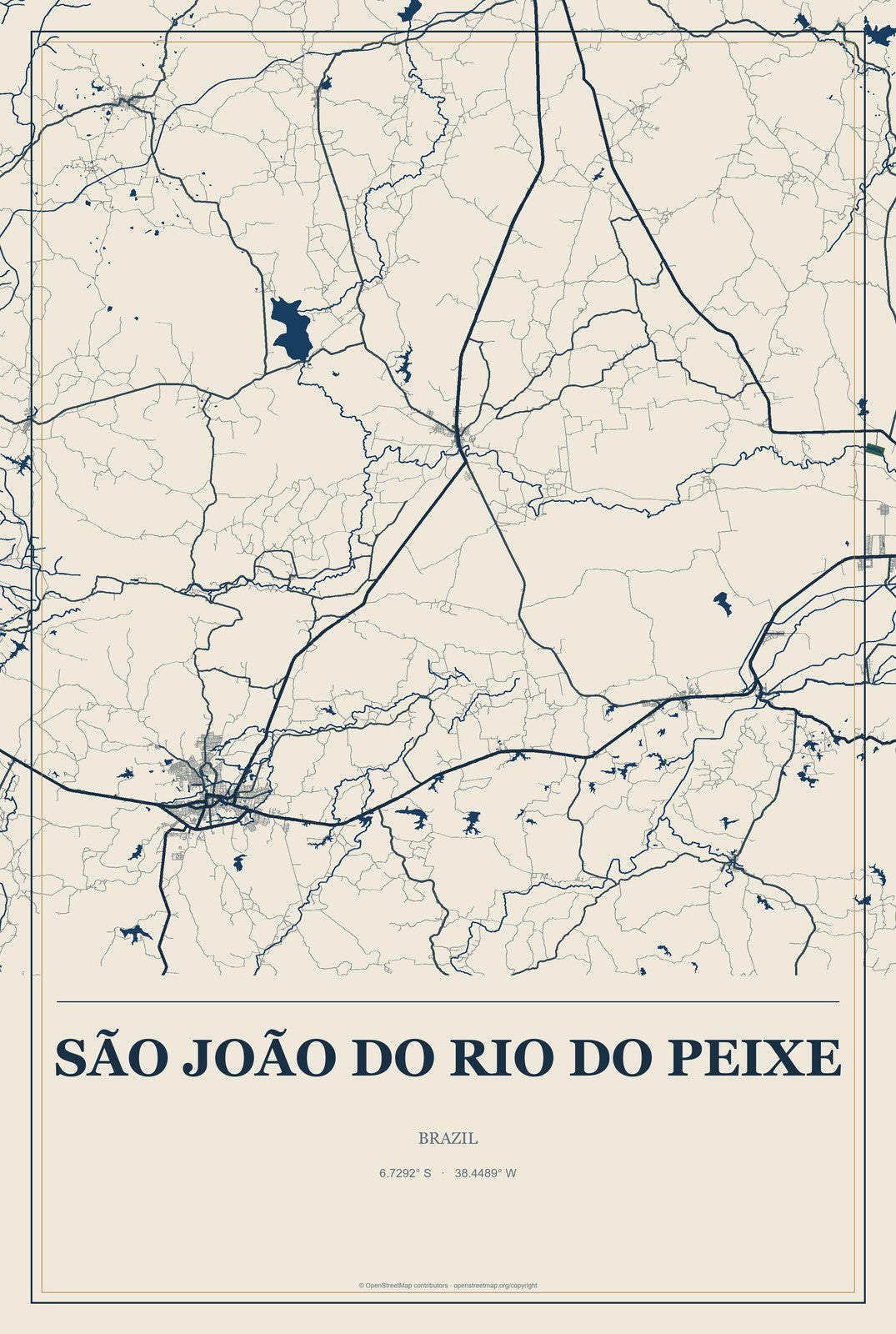São João do Rio do Peixe, Brazil City Map Aluminum Sign in Coastal Cutout style
