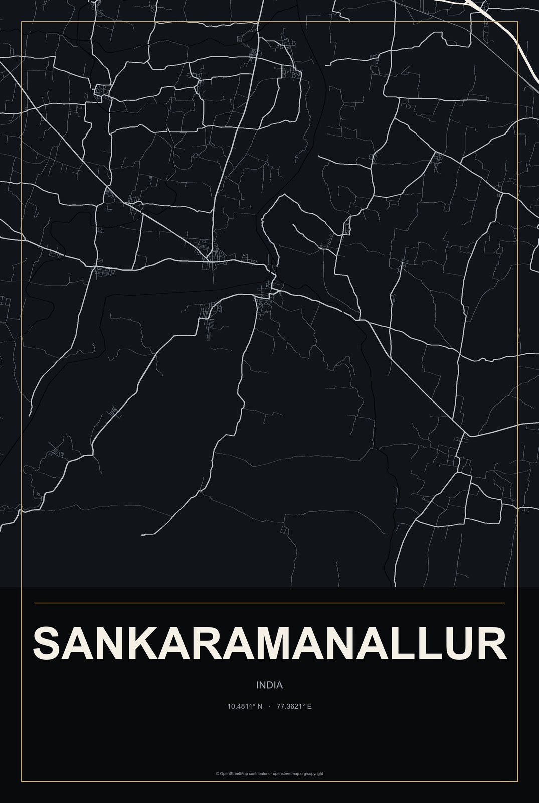 Sankaramanallur, India City Map Aluminum Sign in Metropolitan Noir style