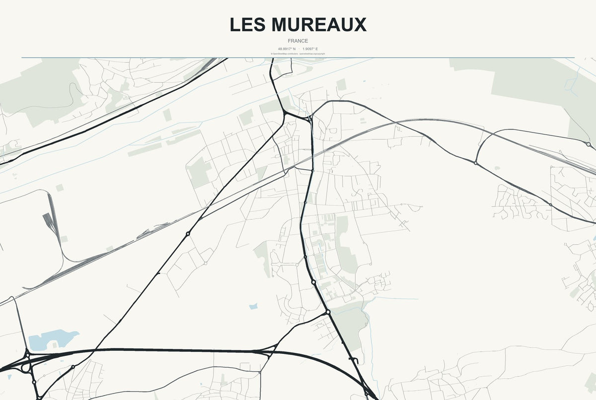 Les Mureaux, France City Map Aluminum Sign in Headline Atlas style