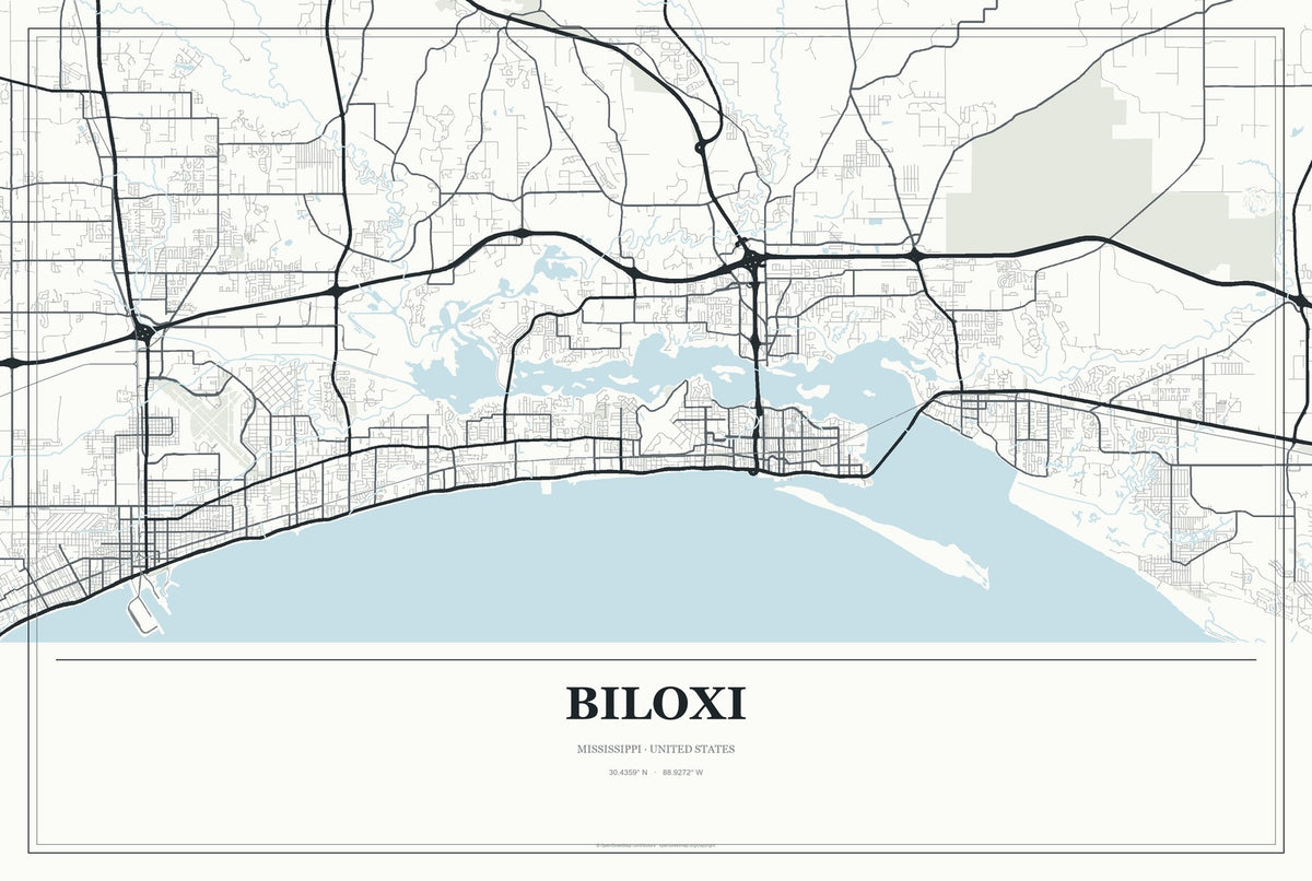 Biloxi, Mississippi City Map Aluminum Sign in Gallery Air style