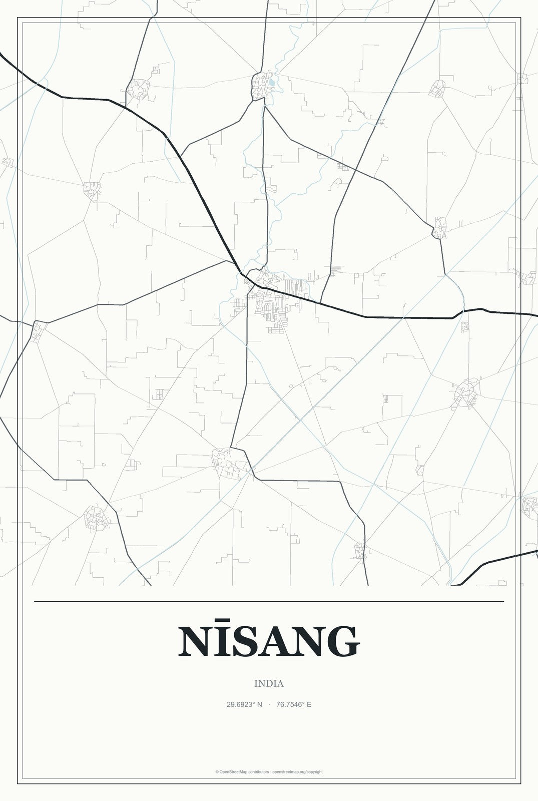 Nīsang, India City Map Aluminum Sign in Gallery Air style