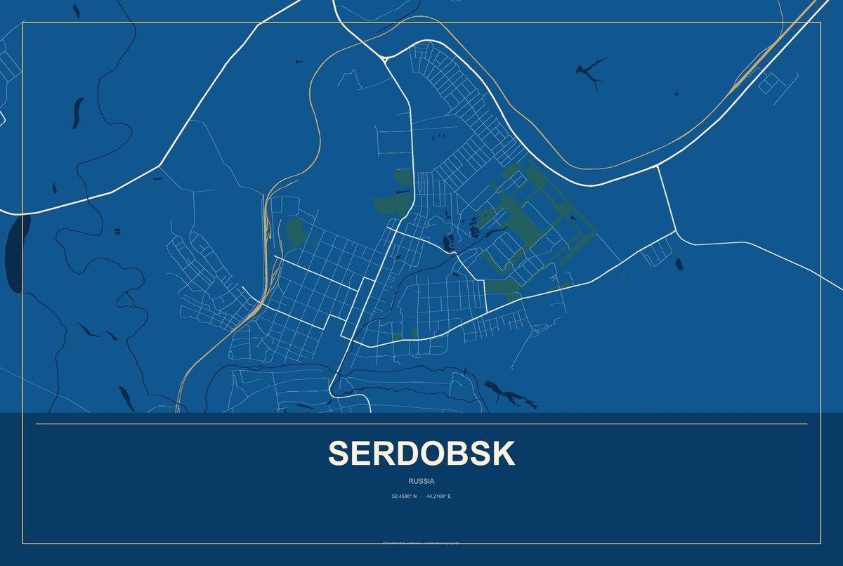 Serdobsk, Russia City Map Aluminum Sign in Harbor Cobalt style