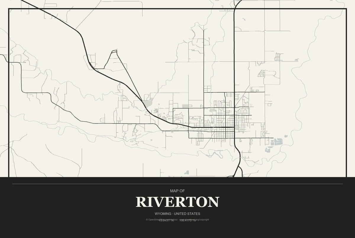 Riverton, Wyoming City Map Aluminum Sign in Museum Plaque style