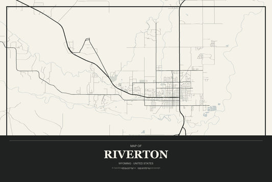 Riverton, Wyoming City Map Aluminum Sign in Museum Plaque style