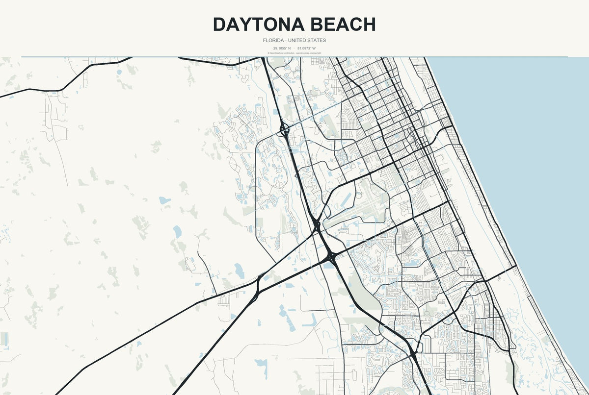 Daytona Beach, Florida City Map Aluminum Sign in Headline Atlas style
