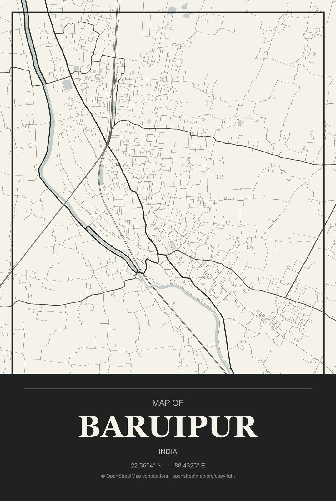 Baruipur, India City Map Aluminum Sign in Museum Plaque style