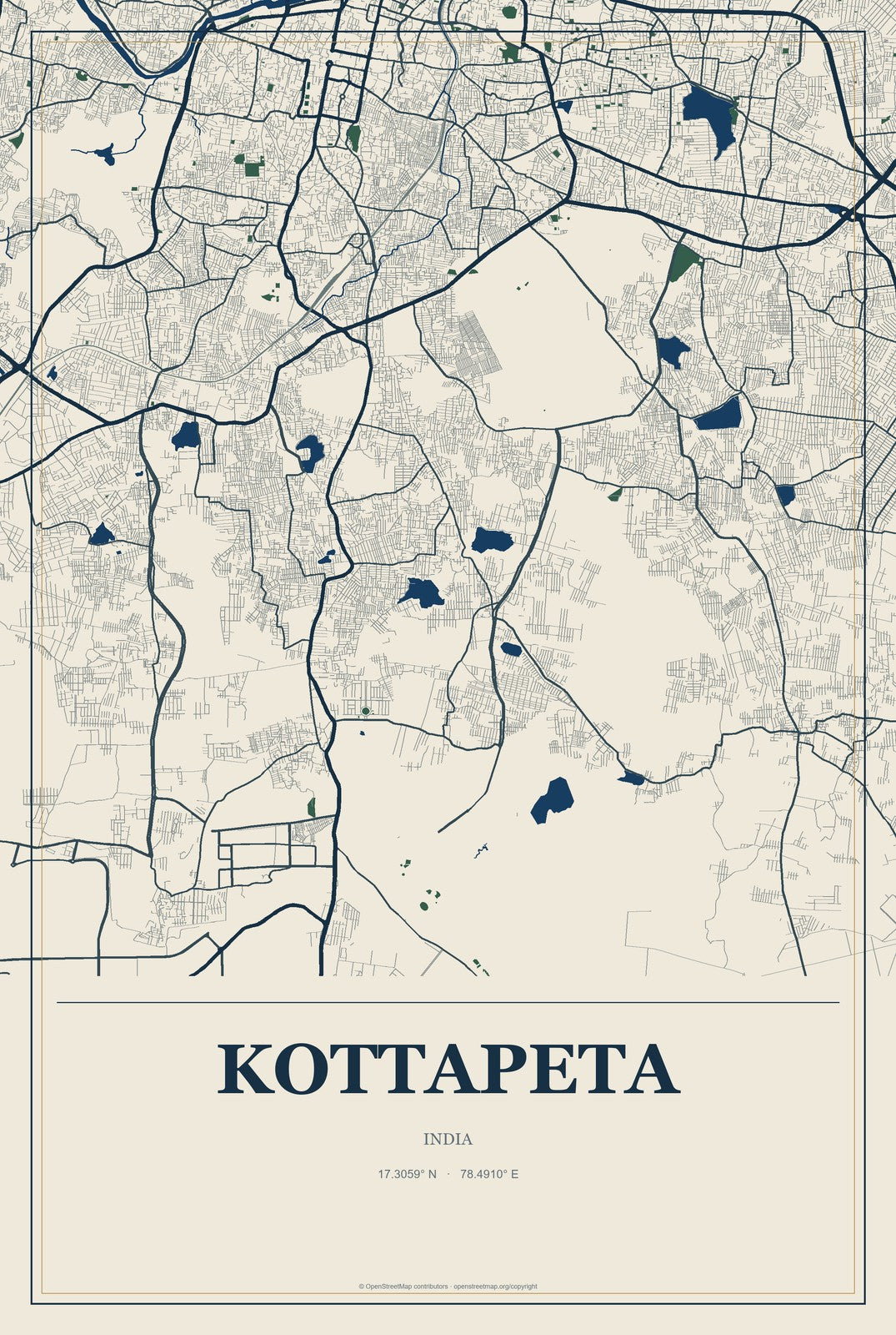 Kottapeta, India City Map Aluminum Sign in Coastal Cutout style