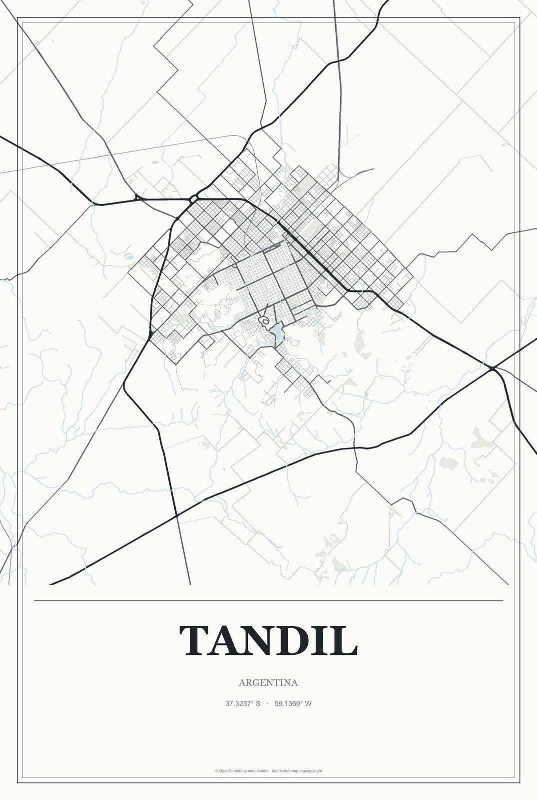 Tandil, Argentina City Map Aluminum Sign in Gallery Air style