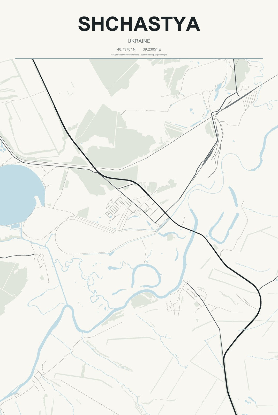 Shchastya, Ukraine City Map Aluminum Sign in Headline Atlas style