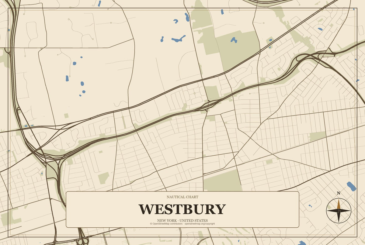 Westbury, New York City Map Aluminum Sign in Heritage Nautical style