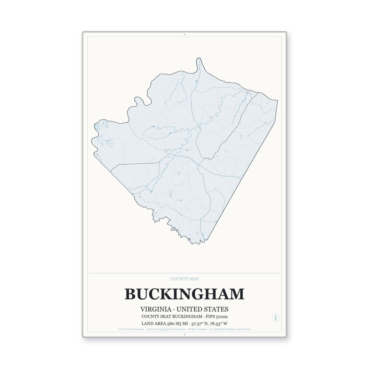 Buckingham County, Virginia Map Aluminum Sign in Gallery Air style