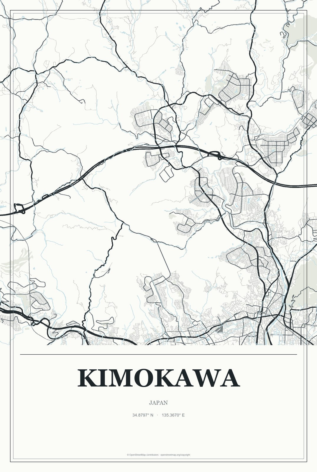Kimokawa, Japan City Map Aluminum Sign in Gallery Air style