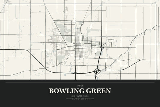 Bowling Green, Ohio City Map Aluminum Sign in Museum Plaque style