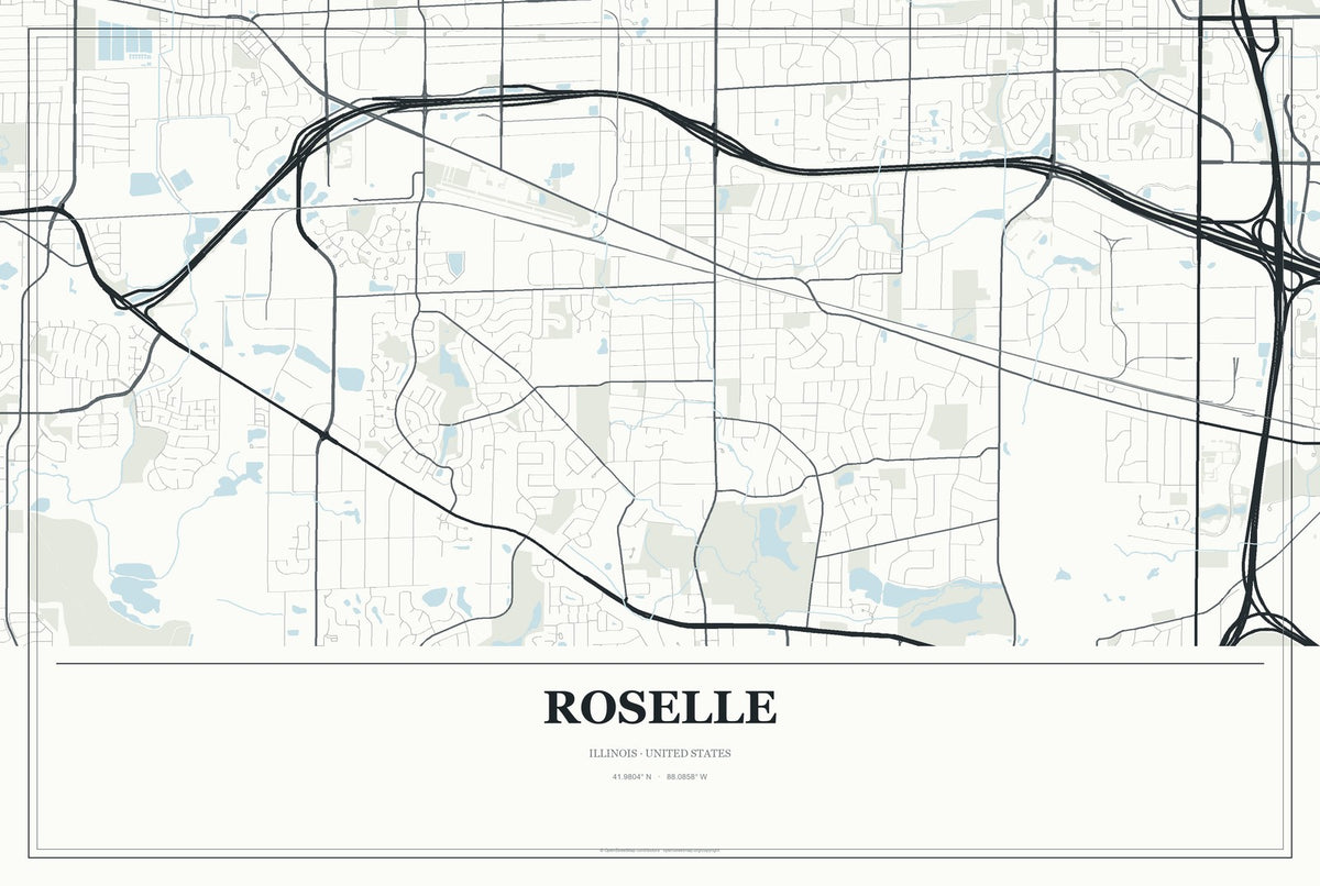 Roselle, Illinois City Map Aluminum Sign in Gallery Air style
