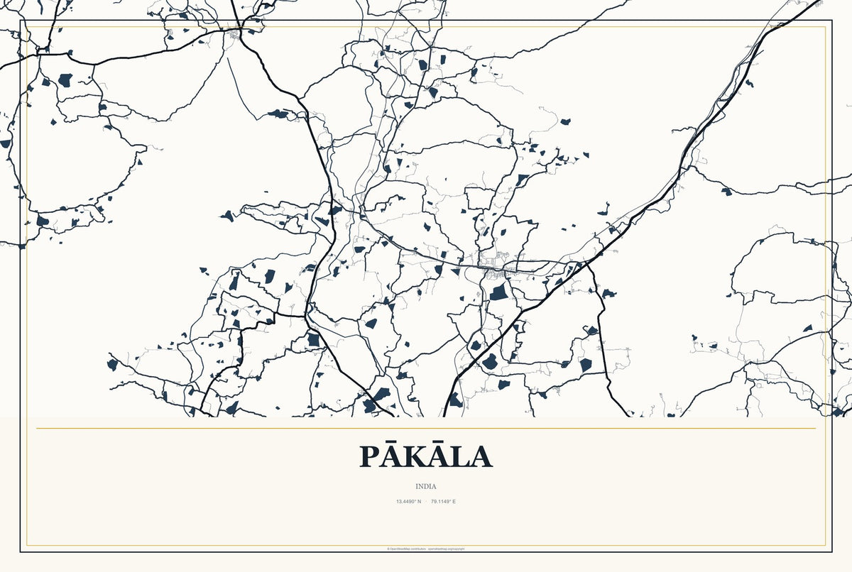 Pākāla, India City Map Aluminum Sign in Citrine Modern style