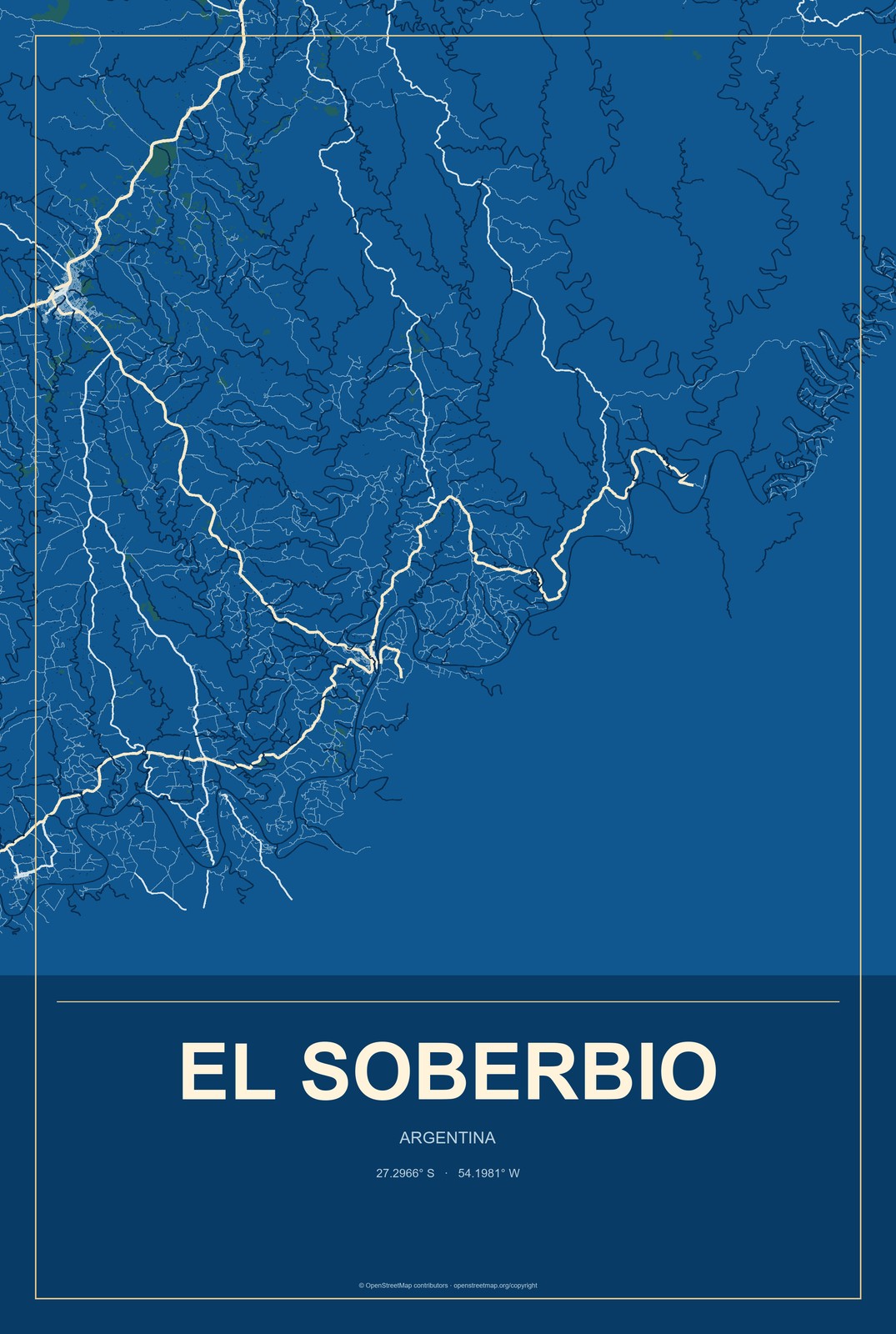 El Soberbio, Argentina City Map Aluminum Sign in Harbor Cobalt style