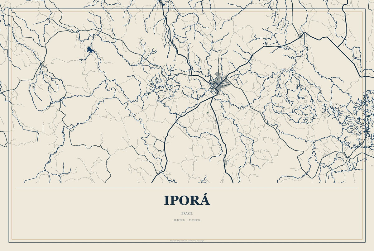 Iporá, Brazil City Map Aluminum Sign in Coastal Cutout style