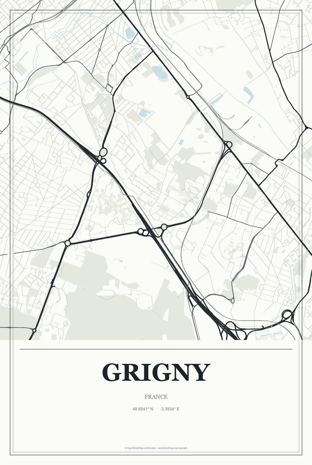Grigny, France City Map Aluminum Sign in Gallery Air style