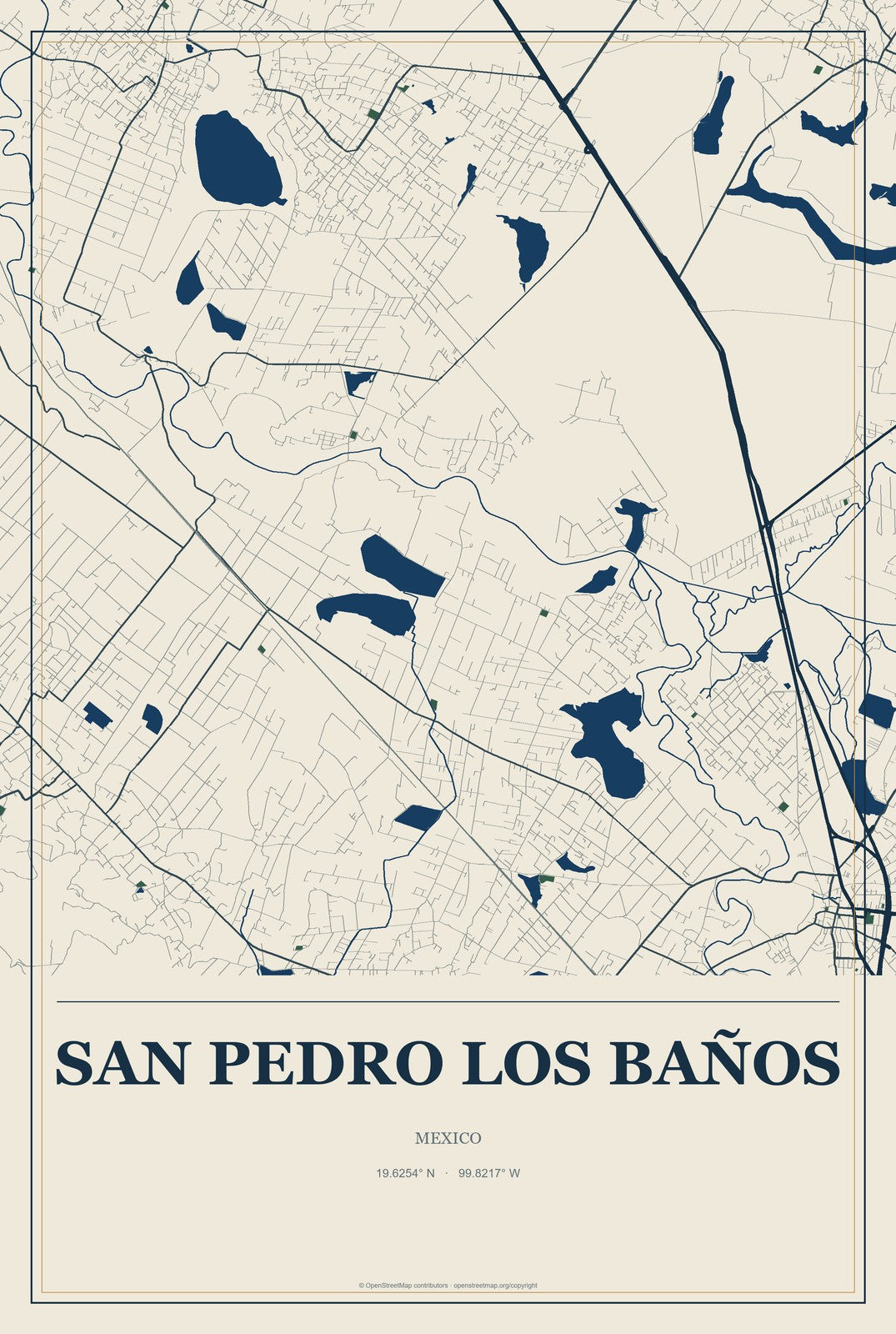 San Pedro Los Baños, Mexico City Map Aluminum Sign in Coastal Cutout style