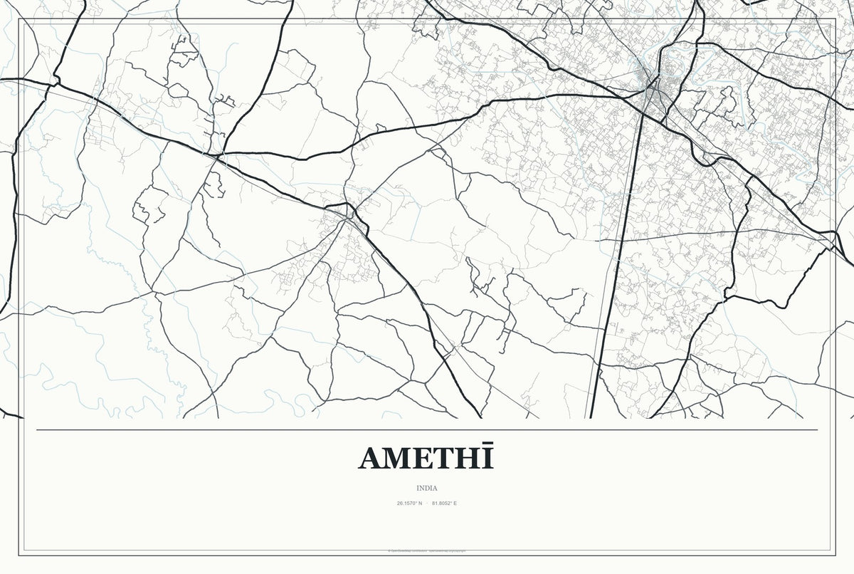 Amethī, India City Map Aluminum Sign in Gallery Air style