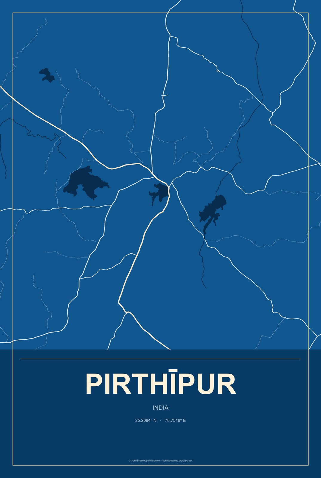 Pirthīpur, India City Map Aluminum Sign in Harbor Cobalt style