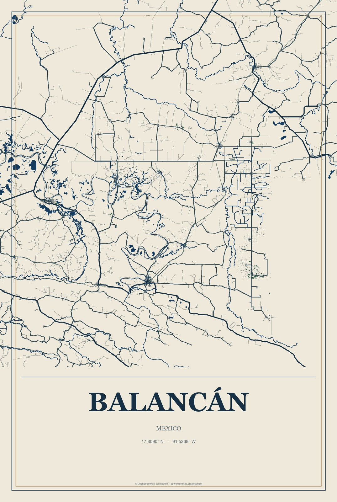 Balancán, Mexico City Map Aluminum Sign in Coastal Cutout style